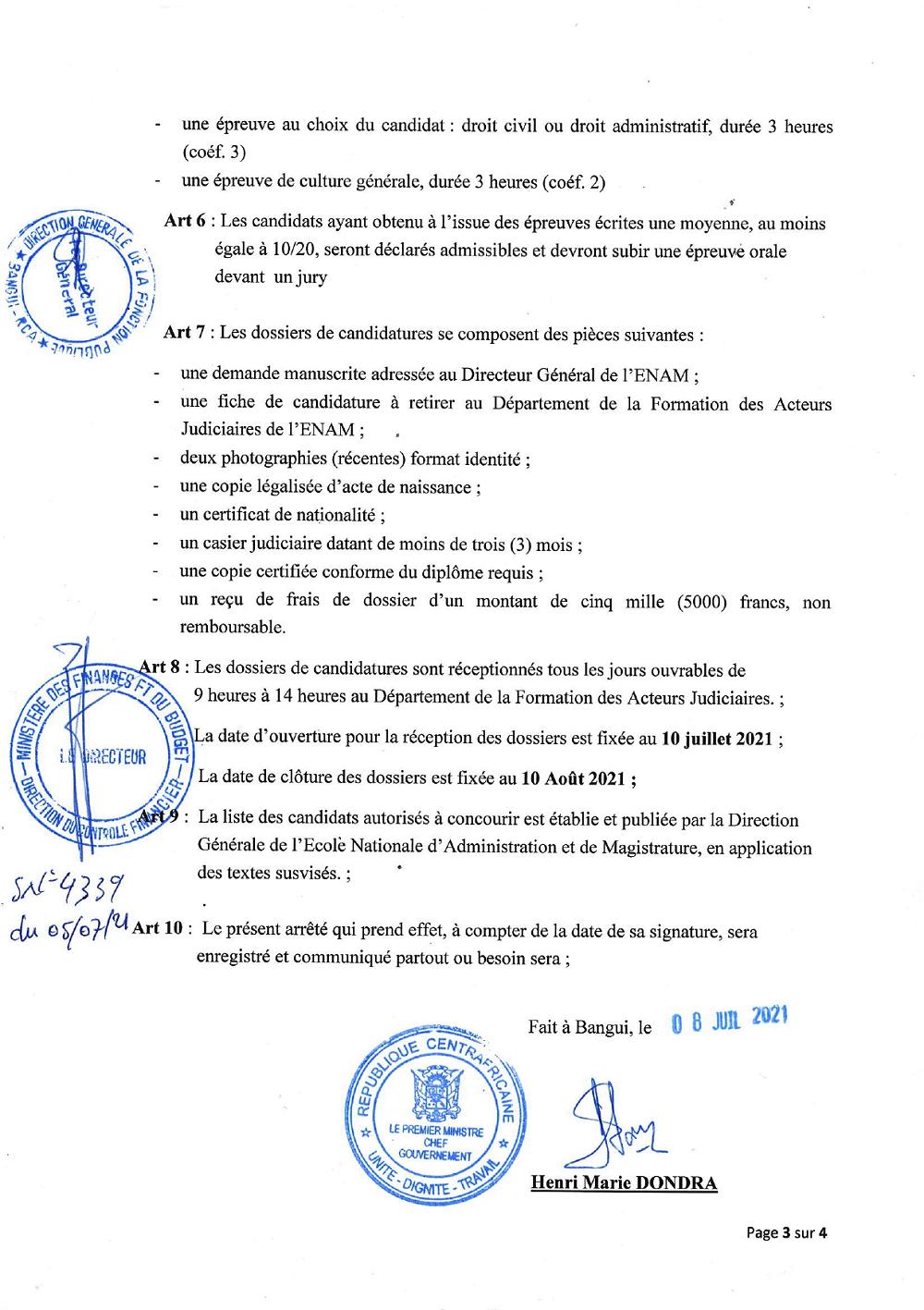 Arrete D Ouverture D Un Concours D Entree Au 3eme Cycle Section Judiciaire Sous Section Des Eleves Greffiers A L Ecole Nationale D Administration Et De Magistrature Enam Site Officiel